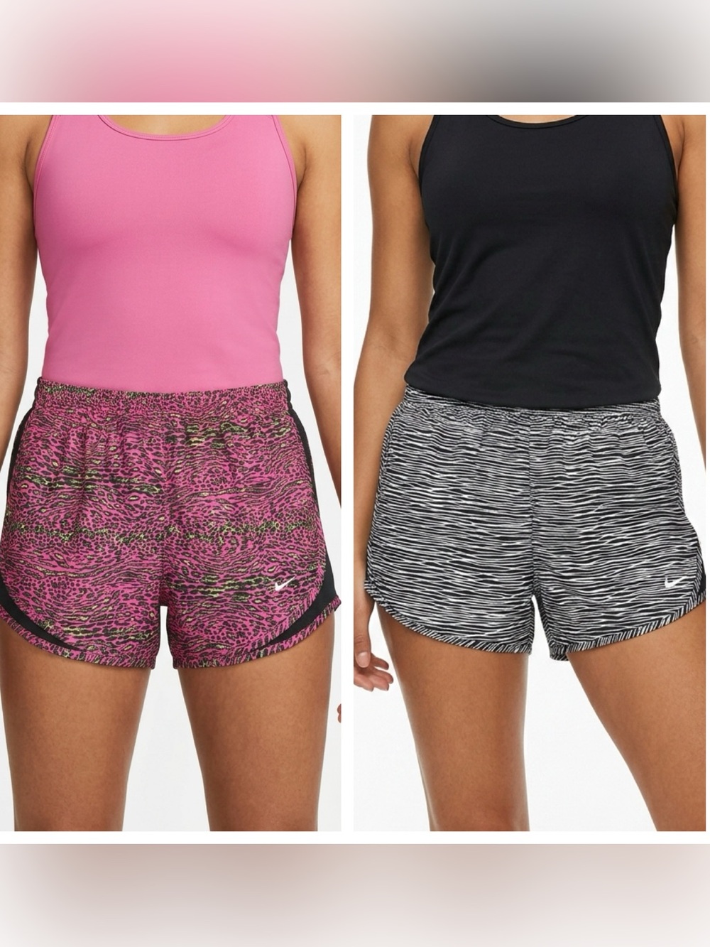 NIKE | Dri Fit Running Shorts 2 PAIR Animal Print Black & Pink Women’s Size L